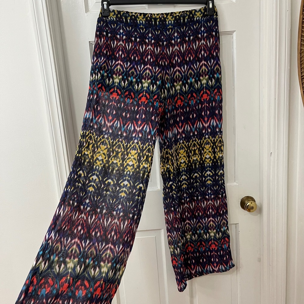 Bisou Bisou Sheer Overlay Wide Leg Pants Sz M Festival Boho Resort Palazzo